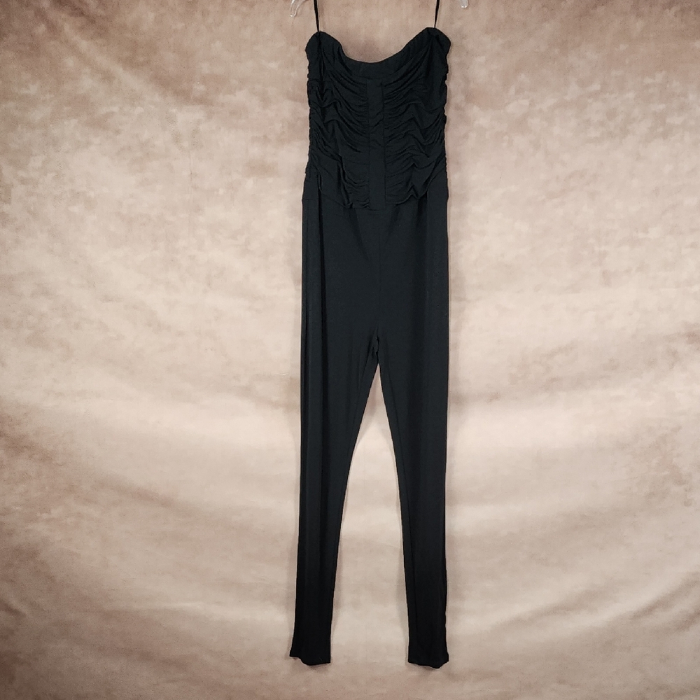 bebe Elegant Black Ruched Jumpsuit